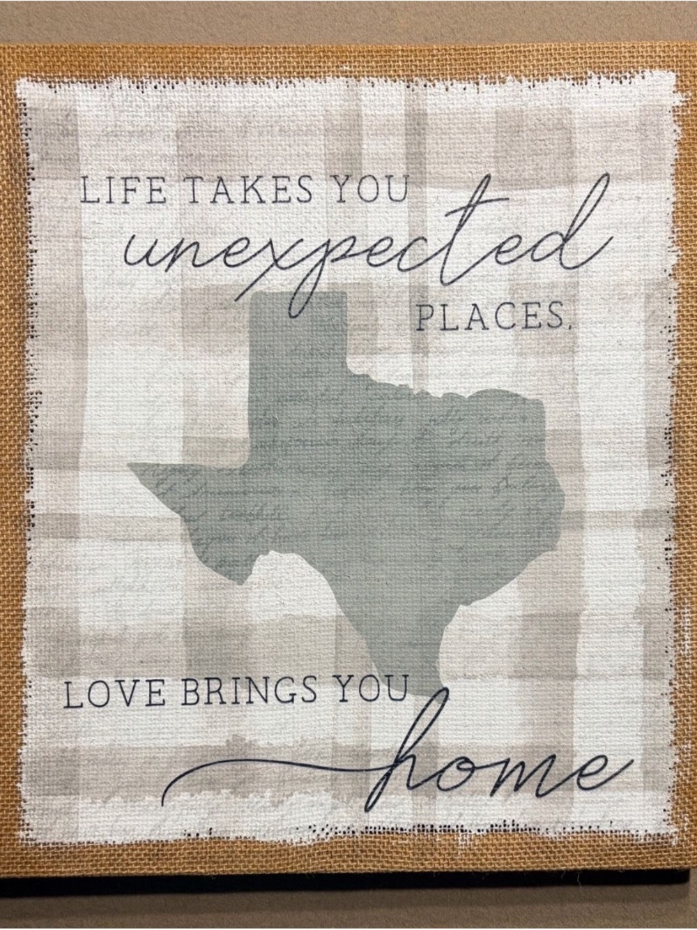 Framed Texas Plaque Wall Art - Neutral Gray & Beige